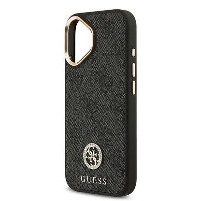 iPhone 17 Kılıf Guess Orijinal Lisanslı M-safe Şarj Özellikli Gold Metal Kamera Çerçeveli Taşlı 4G Logolu Kılıf