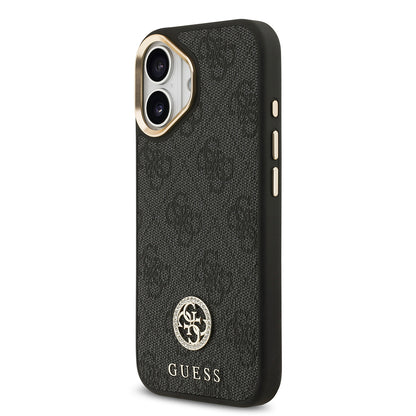 iPhone 17 Kılıf Guess Orijinal Lisanslı M-safe Şarj Özellikli Gold Metal Kamera Çerçeveli Taşlı 4G Logolu Kılıf