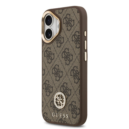 iPhone 17 Kılıf Guess Orijinal Lisanslı M-safe Şarj Özellikli Gold Metal Kamera Çerçeveli Taşlı 4G Logolu Kılıf