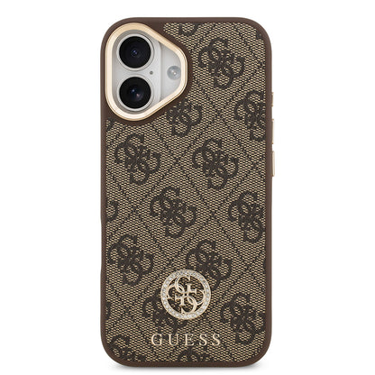 iPhone 17 Kılıf Guess Orijinal Lisanslı M-safe Şarj Özellikli Gold Metal Kamera Çerçeveli Taşlı 4G Logolu Kılıf