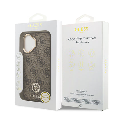 iPhone 17 Kılıf Guess Orijinal Lisanslı M-safe Şarj Özellikli Gold Metal Kamera Çerçeveli Taşlı 4G Logolu Kılıf