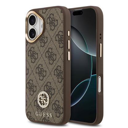 iPhone 17 Kılıf Guess Orijinal Lisanslı M-safe Şarj Özellikli Gold Metal Kamera Çerçeveli Taşlı 4G Logolu Kılıf