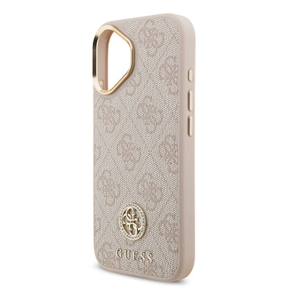 iPhone 17 Kılıf Guess Orijinal Lisanslı M-safe Şarj Özellikli Gold Metal Kamera Çerçeveli Taşlı 4G Logolu Kılıf