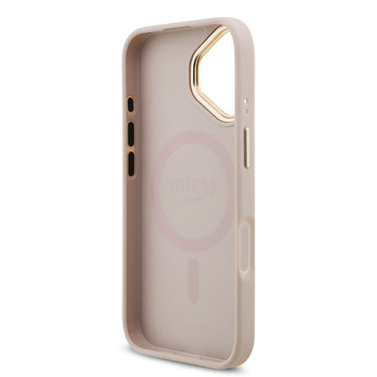 iPhone 17 Kılıf Guess Orijinal Lisanslı M-safe Şarj Özellikli Gold Metal Kamera Çerçeveli Taşlı 4G Logolu Kılıf