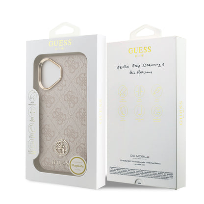 iPhone 17 Kılıf Guess Orijinal Lisanslı M-safe Şarj Özellikli Gold Metal Kamera Çerçeveli Taşlı 4G Logolu Kılıf