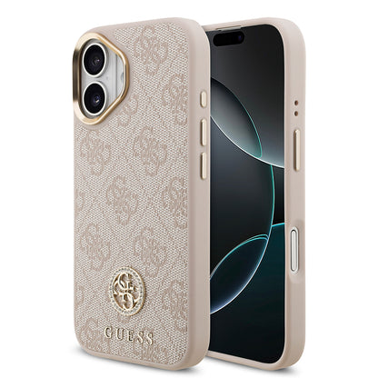 iPhone 17 Kılıf Guess Orijinal Lisanslı M-safe Şarj Özellikli Gold Metal Kamera Çerçeveli Taşlı 4G Logolu Kılıf