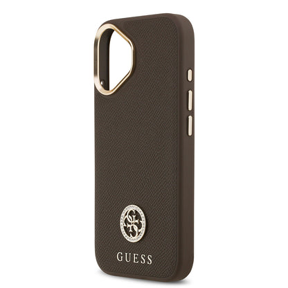 iPhone 17 Kılıf Guess Orijinal Lisanslı M-safe Şarj Özellikli Grained Yazı ve Taşlı 4G Logolu Kılıf