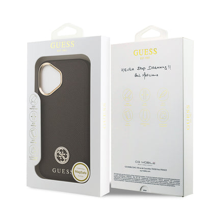 iPhone 17 Kılıf Guess Orijinal Lisanslı M-safe Şarj Özellikli Grained Yazı ve Taşlı 4G Logolu Kılıf