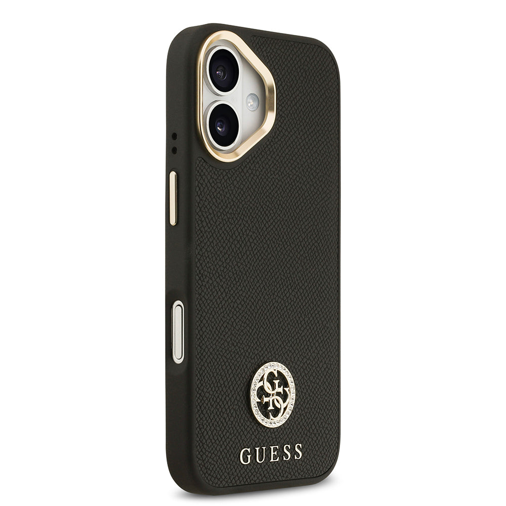 iPhone 17 Kılıf Guess Orijinal Lisanslı M-safe Şarj Özellikli Grained Yazı ve Taşlı 4G Logolu Kılıf