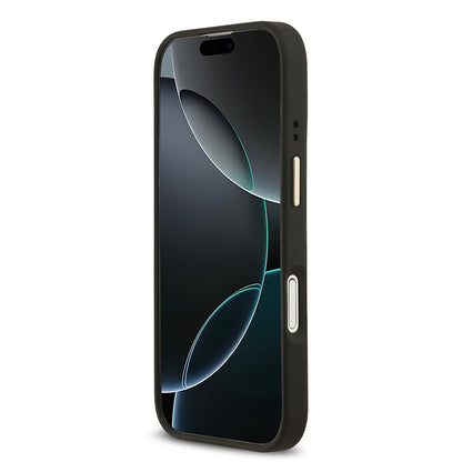 iPhone 17 Kılıf Guess Orijinal Lisanslı M-safe Şarj Özellikli Grained Yazı ve Taşlı 4G Logolu Kılıf