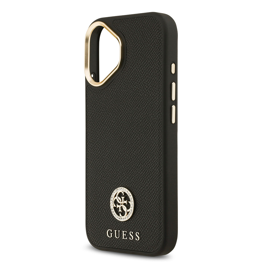 iPhone 17 Kılıf Guess Orijinal Lisanslı M-safe Şarj Özellikli Grained Yazı ve Taşlı 4G Logolu Kılıf
