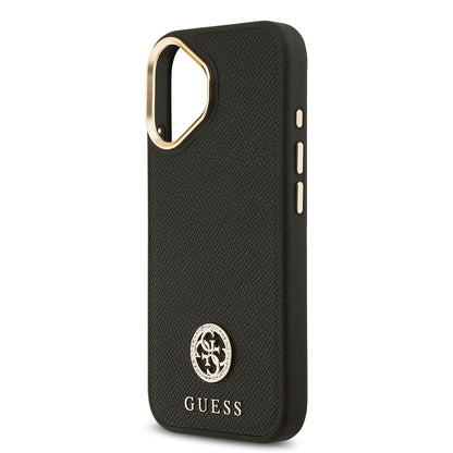 iPhone 17 Kılıf Guess Orijinal Lisanslı M-safe Şarj Özellikli Grained Yazı ve Taşlı 4G Logolu Kılıf