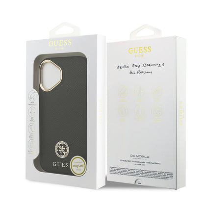 iPhone 17 Kılıf Guess Orijinal Lisanslı M-safe Şarj Özellikli Grained Yazı ve Taşlı 4G Logolu Kılıf