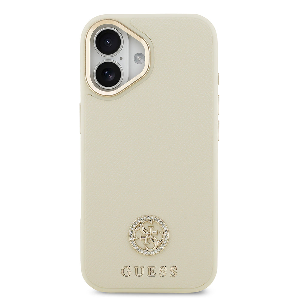 iPhone 17 Kılıf Guess Orijinal Lisanslı M-safe Şarj Özellikli Grained Yazı ve Taşlı 4G Logolu Kılıf