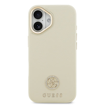 iPhone 17 Kılıf Guess Orijinal Lisanslı M-safe Şarj Özellikli Grained Yazı ve Taşlı 4G Logolu Kılıf