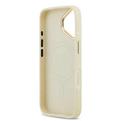 iPhone 17 Kılıf Guess Orijinal Lisanslı M-safe Şarj Özellikli Grained Yazı ve Taşlı 4G Logolu Kılıf