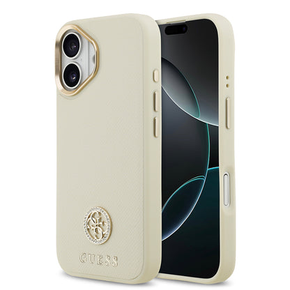 iPhone 17 Kılıf Guess Orijinal Lisanslı M-safe Şarj Özellikli Grained Yazı ve Taşlı 4G Logolu Kılıf