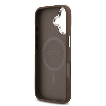 iPhone 17 Kılıf Guess Orijinal Lisanslı M-safe Şarj Özellikli Gümüş Metal Kamera Çerçeveli Üçgen Logo 4G Desenli Kılıf