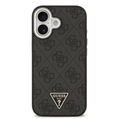 iPhone 17 Kılıf Guess Orijinal Lisanslı M-safe Şarj Özellikli Gümüş Metal Kamera Çerçeveli Üçgen Logo 4G Desenli Kılıf