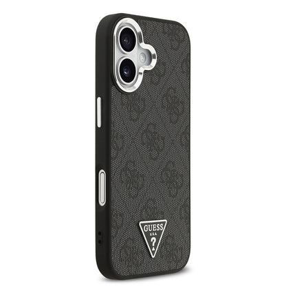 iPhone 17 Kılıf Guess Orijinal Lisanslı M-safe Şarj Özellikli Gümüş Metal Kamera Çerçeveli Üçgen Logo 4G Desenli Kılıf