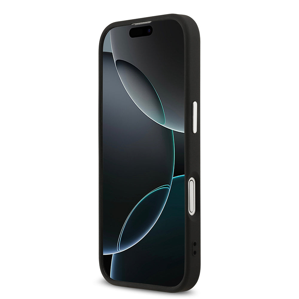 iPhone 17 Kılıf Guess Orijinal Lisanslı M-safe Şarj Özellikli Gümüş Metal Kamera Çerçeveli Üçgen Logo 4G Desenli Kılıf