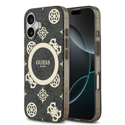 iPhone 17 Kılıf Guess Orijinal Lisanslı M-safe Şarj Özellikli IML Peony ve 4G Desenli Klasik Logolu Kılıf
