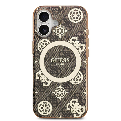 iPhone 17 Kılıf Guess Orijinal Lisanslı M-safe Şarj Özellikli IML Peony ve 4G Desenli Klasik Logolu Kılıf