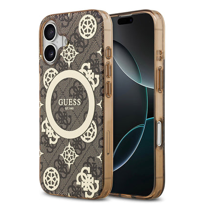 iPhone 17 Kılıf Guess Orijinal Lisanslı M-safe Şarj Özellikli IML Peony ve 4G Desenli Klasik Logolu Kılıf