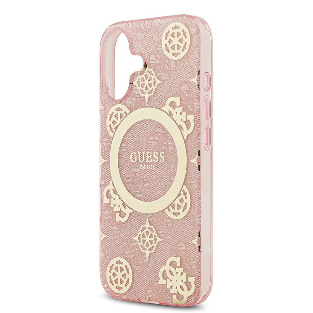 iPhone 17 Kılıf Guess Orijinal Lisanslı M-safe Şarj Özellikli IML Peony ve 4G Desenli Klasik Logolu Kılıf