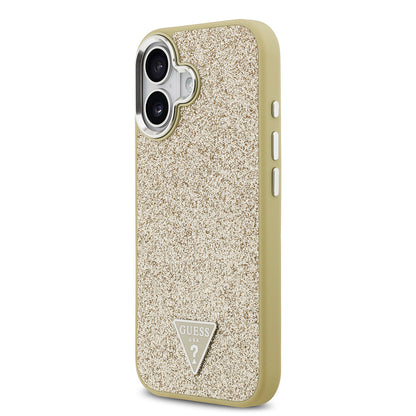 iPhone 17 Kılıf Guess Orijinal Lisanslı M-safe Şarj Özellikli Metal Kamera Çerçeveli Üçgen Logolu Glitter Kılıf