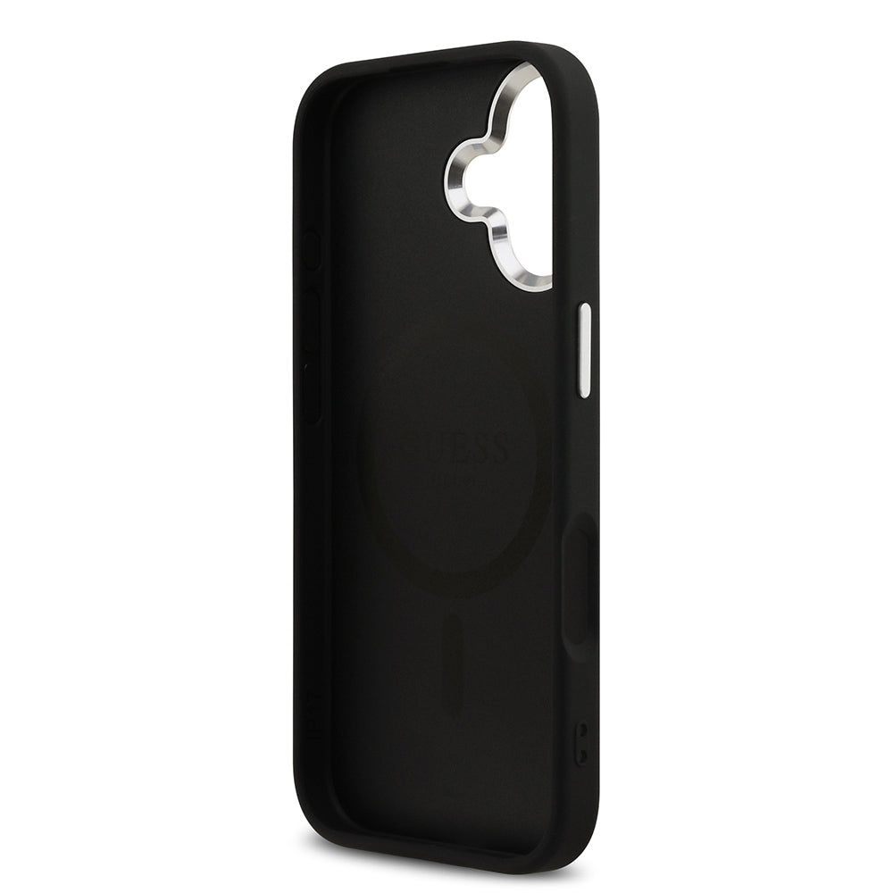 iPhone 17 Kılıf Guess Orijinal Lisanslı M-safe Şarj Özellikli Metal Kamera Çerçeveli Üçgen Logolu Glitter Kılıf