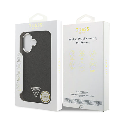 iPhone 17 Kılıf Guess Orijinal Lisanslı M-safe Şarj Özellikli Metal Kamera Çerçeveli Üçgen Logolu Glitter Kılıf