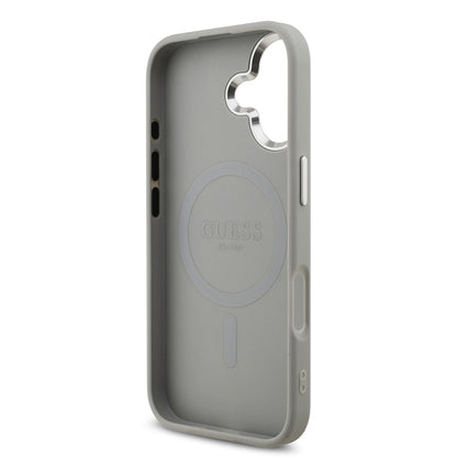 iPhone 17 Kılıf Guess Orijinal Lisanslı M-safe Şarj Özellikli Metal Kamera Çerçeveli Üçgen Logolu Glitter Kılıf