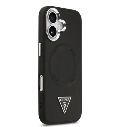 iPhone 17 Kılıf Guess Orijinal Lisanslı M-safe Şarj Özellikli PU Deri Metal Kamera Çerçeveli Üçgen Logolu Kılıf