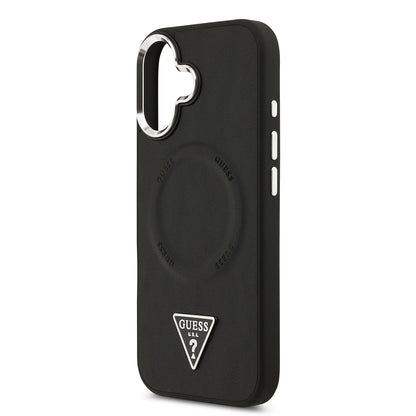 iPhone 17 Kılıf Guess Orijinal Lisanslı M-safe Şarj Özellikli PU Deri Metal Kamera Çerçeveli Üçgen Logolu Kılıf