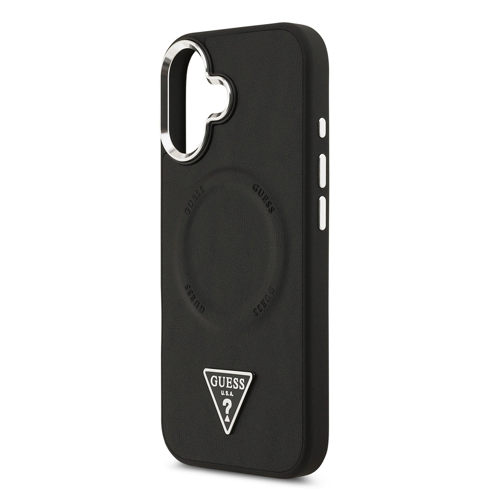 iPhone 17 Kılıf Guess Orijinal Lisanslı M-safe Şarj Özellikli PU Deri Metal Kamera Çerçeveli Üçgen Logolu Kılıf