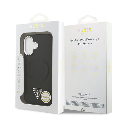iPhone 17 Kılıf Guess Orijinal Lisanslı M-safe Şarj Özellikli PU Deri Metal Kamera Çerçeveli Üçgen Logolu Kılıf