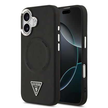 iPhone 17 Kılıf Guess Orijinal Lisanslı M-safe Şarj Özellikli PU Deri Metal Kamera Çerçeveli Üçgen Logolu Kılıf