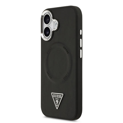 iPhone 17 Kılıf Guess Orijinal Lisanslı M-safe Şarj Özellikli PU Deri Metal Kamera Çerçeveli Üçgen Logolu Kılıf