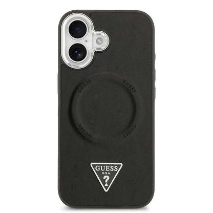 iPhone 17 Kılıf Guess Orijinal Lisanslı M-safe Şarj Özellikli PU Deri Metal Kamera Çerçeveli Üçgen Logolu Kılıf