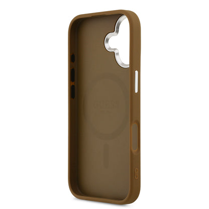 iPhone 17 Kılıf Guess Orijinal Lisanslı M-safe Şarj Özellikli PU Deri Metal Kamera Çerçeveli Üçgen Logolu Kılıf