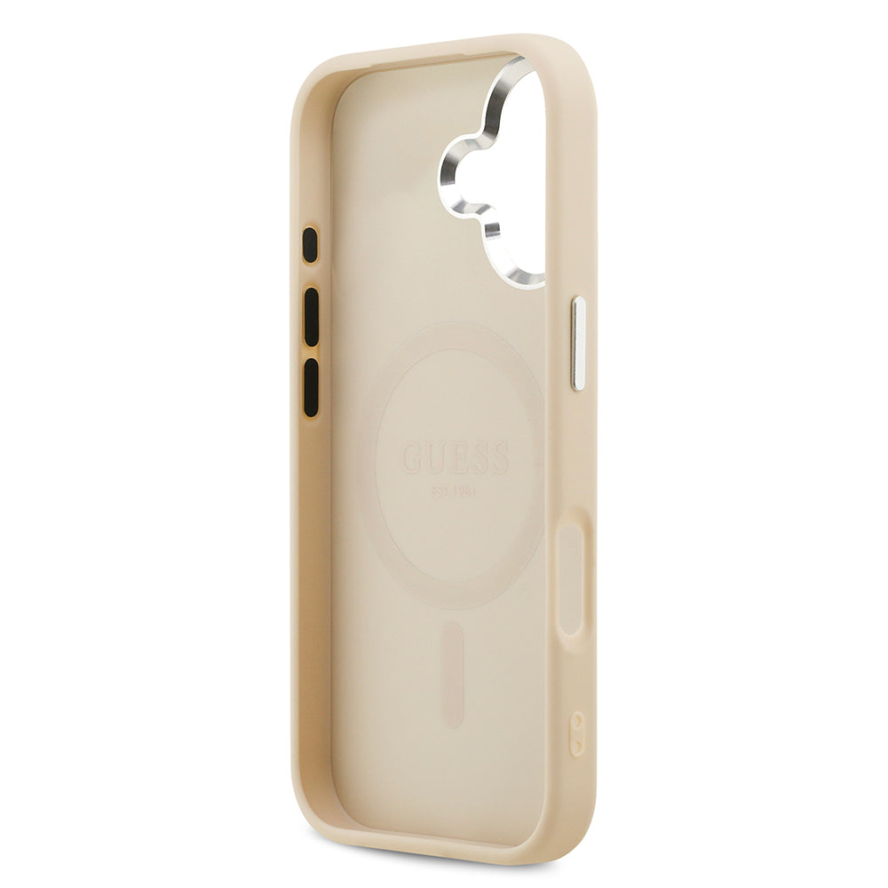 iPhone 17 Kılıf Guess Orijinal Lisanslı M-safe Şarj Özellikli Sıcak Baskılı Klasik Yazı Logolu PU Deri Peony Kılıf