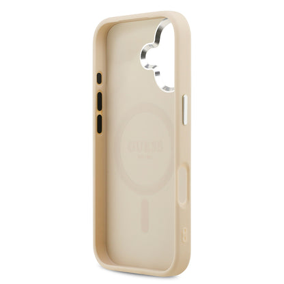 iPhone 17 Kılıf Guess Orijinal Lisanslı M-safe Şarj Özellikli Sıcak Baskılı Klasik Yazı Logolu PU Deri Peony Kılıf