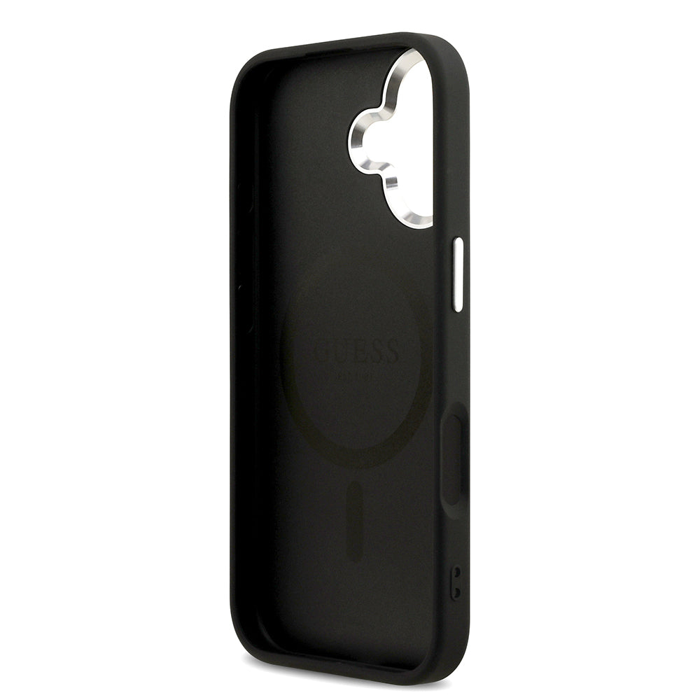 iPhone 17 Kılıf Guess Orijinal Lisanslı M-safe Şarj Özellikli Sıcak Baskılı Klasik Yazı Logolu PU Deri Peony Kılıf