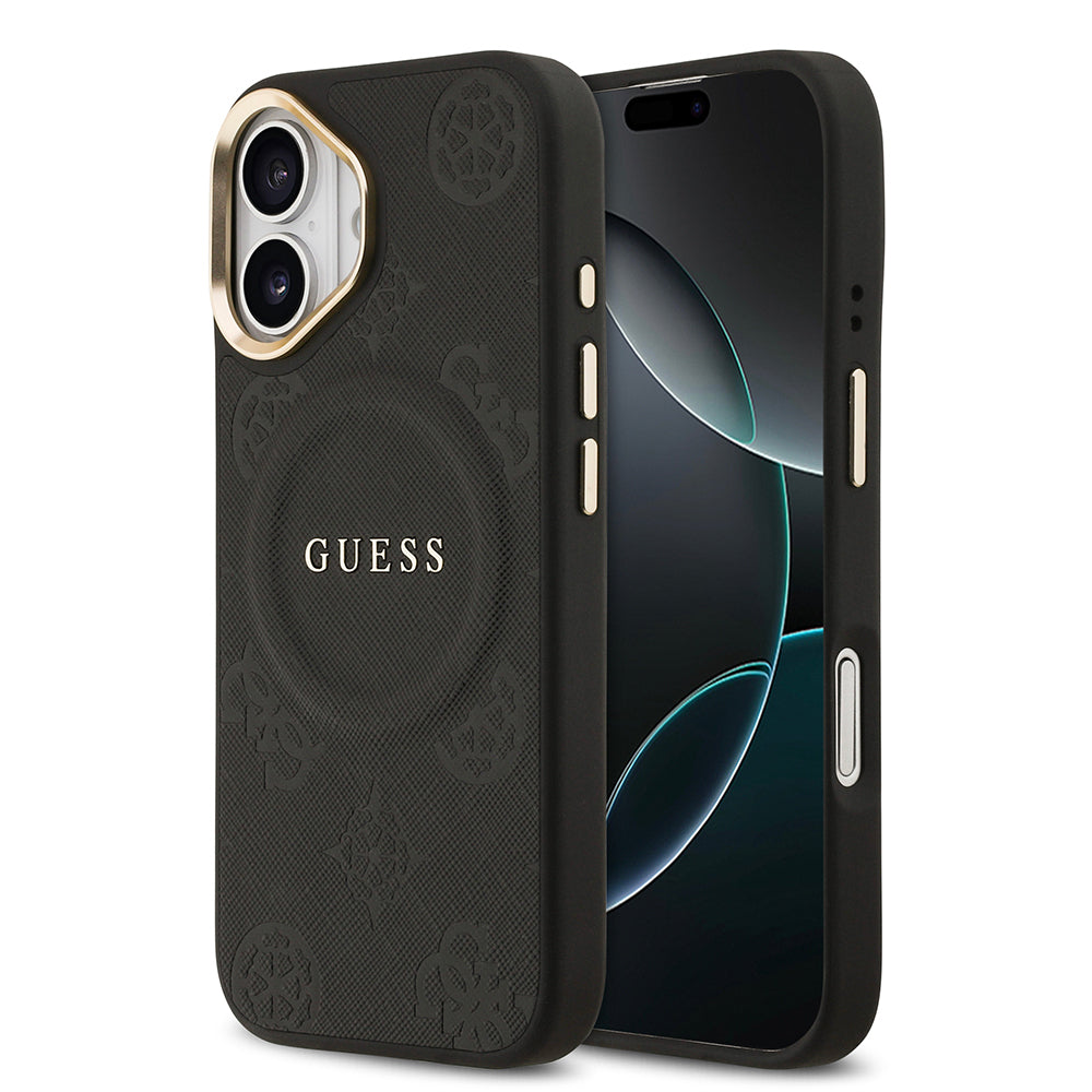 iPhone 17 Kılıf Guess Orijinal Lisanslı M-safe Şarj Özellikli Sıcak Baskılı Yazı Logolu PU Deri Peony Kılıf