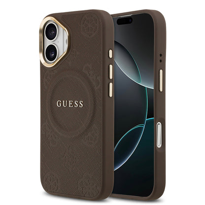 iPhone 17 Kılıf Guess Orijinal Lisanslı M-safe Şarj Özellikli Sıcak Baskılı Yazı Logolu PU Deri Peony Kılıf