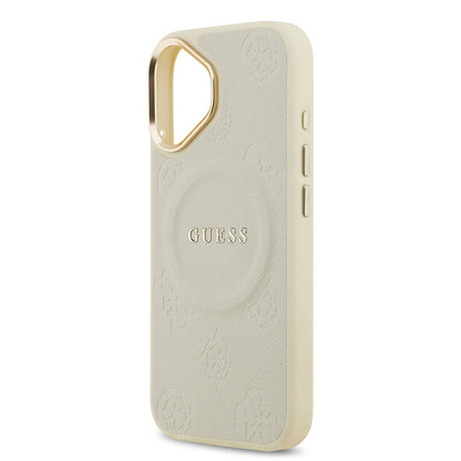 iPhone 17 Kılıf Guess Orijinal Lisanslı M-safe Şarj Özellikli Sıcak Baskılı Yazı Logolu PU Deri Peony Kılıf