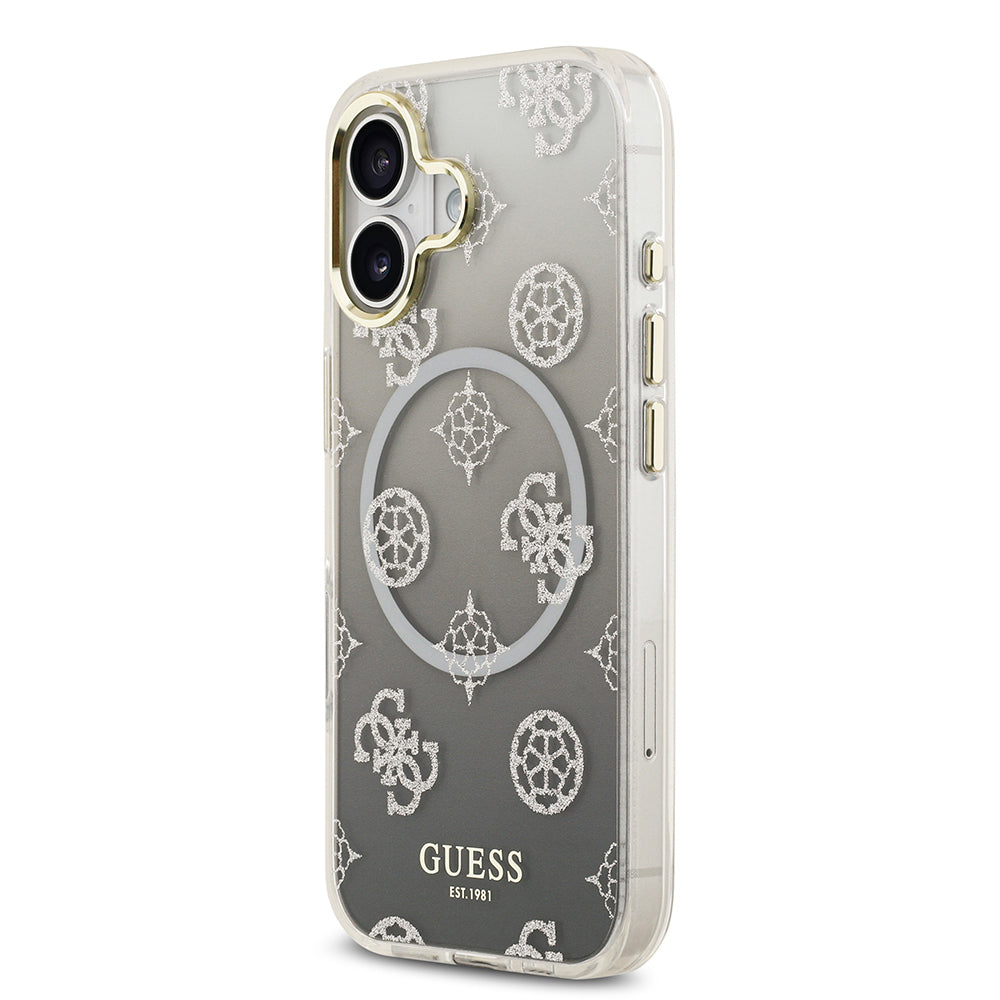 iPhone 17 Kılıf Guess Orijinal Lisanslı M-safe Şarj Özellikli Simli Peony Desenli Silikon Kılıf