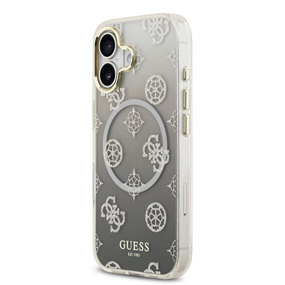 iPhone 17 Kılıf Guess Orijinal Lisanslı M-safe Şarj Özellikli Simli Peony Desenli Silikon Kılıf