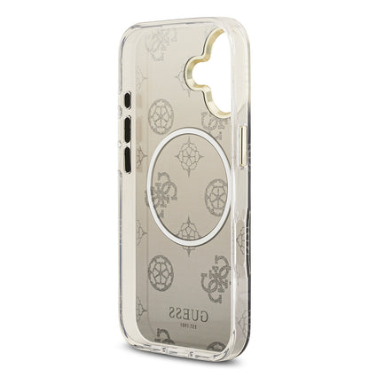 iPhone 17 Kılıf Guess Orijinal Lisanslı M-safe Şarj Özellikli Simli Peony Desenli Silikon Kılıf